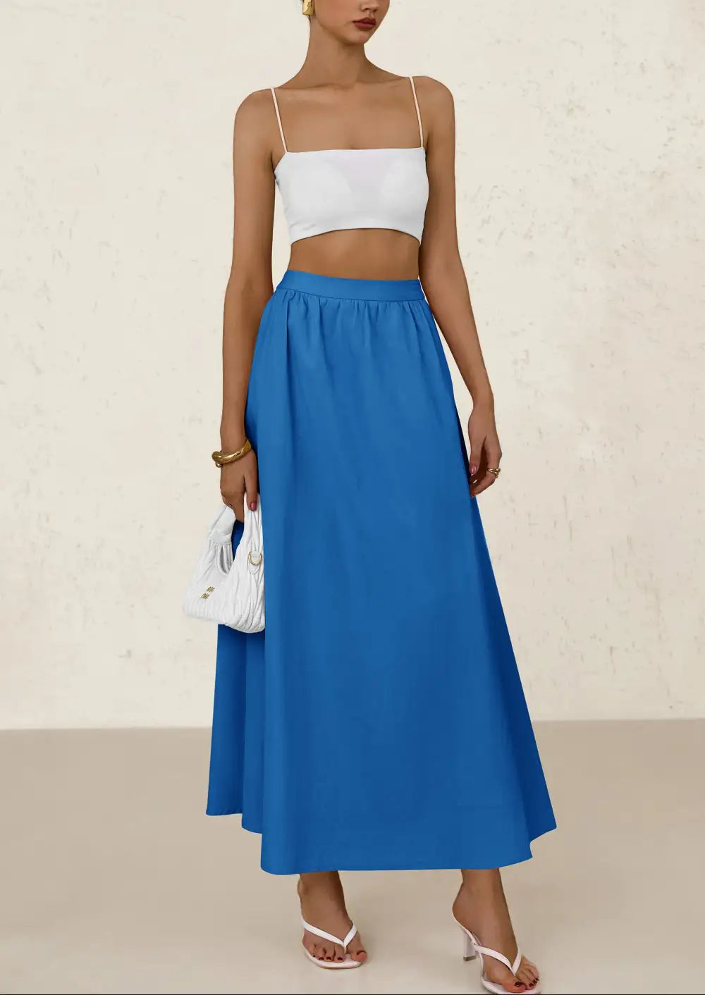 Women's MaxiSkirts Summer Trendy Ruffle HighWaisted Casual Long Flowy Skirtwith Pockets