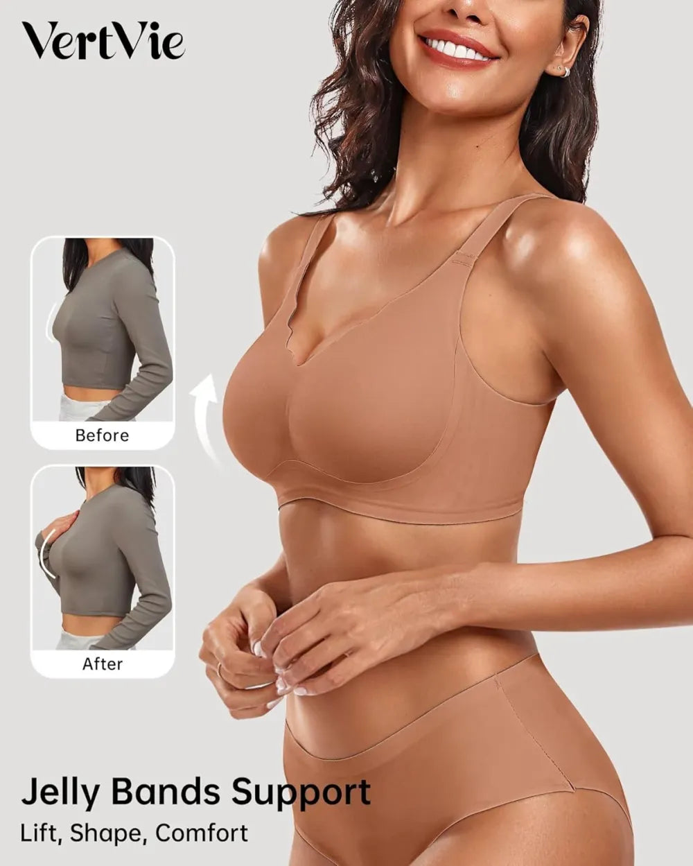 Womens Seamless Bras No Underwire Supportive Wireless Push Up Full Coverage Bralette Comfort Scalloped T-Shirt Bra
