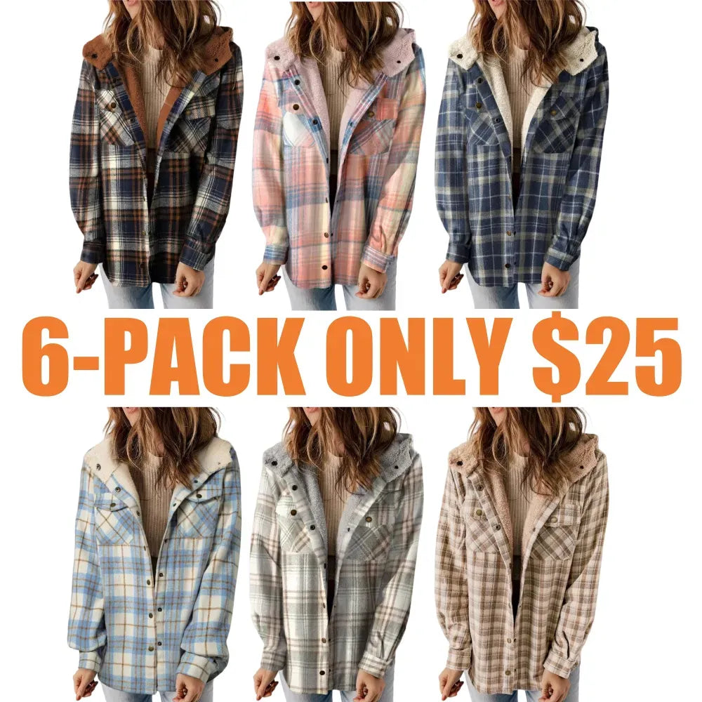 Women's Plaid / Houndstooth Print Button Front Hooded Coat