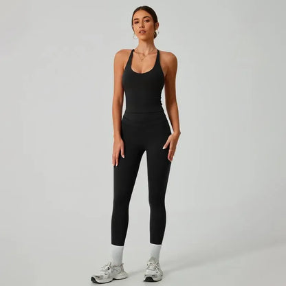 Women's Crisscross Back Tank & High-Waist Butt-Lift Leggings Set
