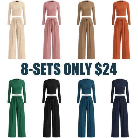 Women's Fall 2-Piece Set – Top & Wide-Leg Pants