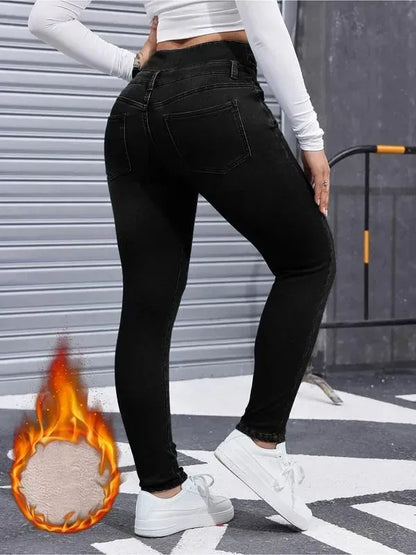Women's High Elasticity Fleece Lined Thick Denim Jeans