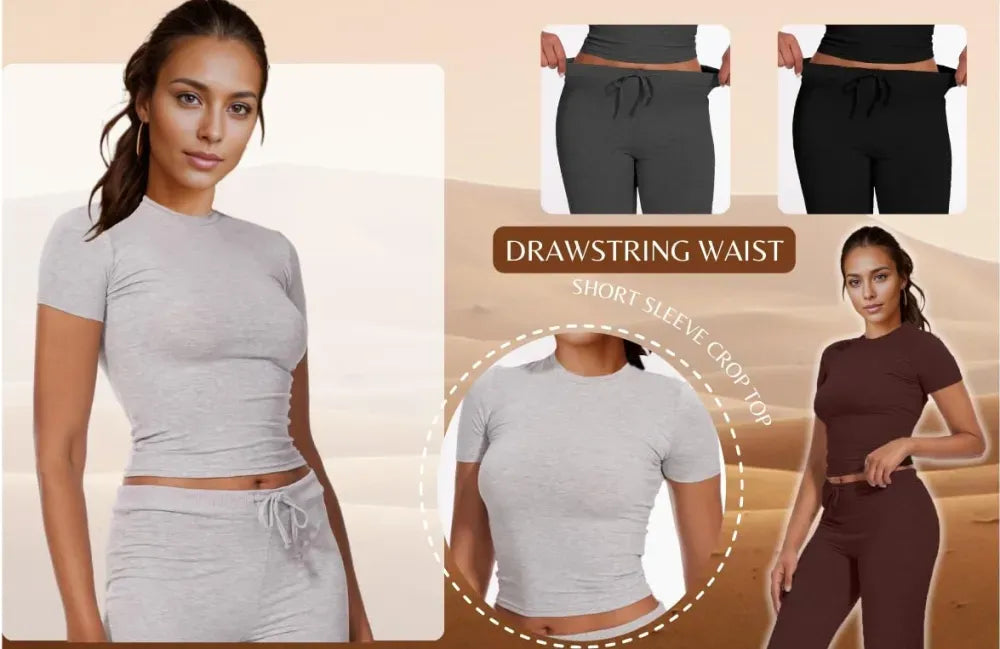 Women's Plain Shortsleeve Top & Drawstring Pants Set
