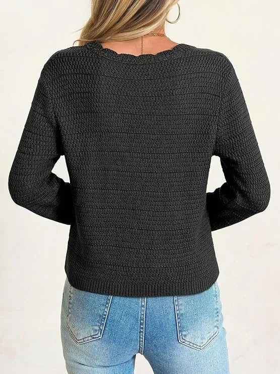 Women's V-Neck Cropped Boho Knit Cardigan