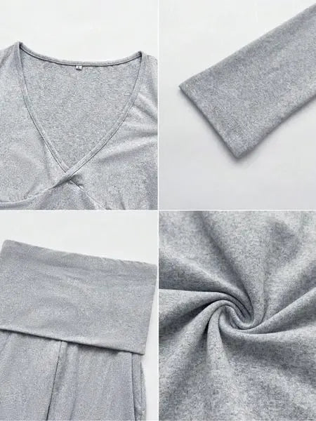 Elegant Casual V-Neck Long Sleeve Basic Two-Piece Outfit Set
