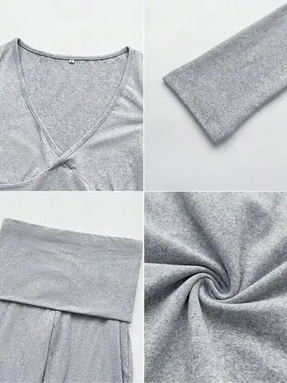 Elegant Casual V-Neck Long Sleeve Basic Two-Piece Outfit Set