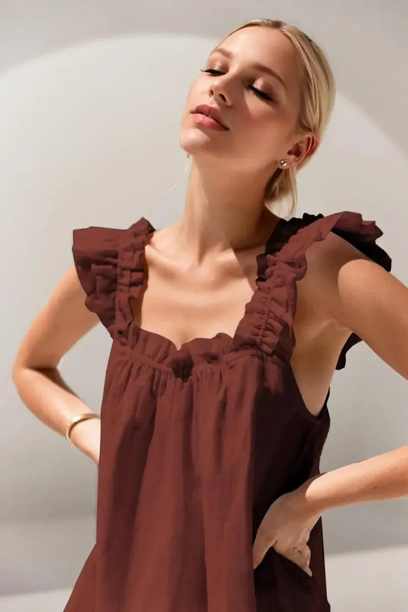 Womens Pajamas Set Ruffle Soft Tank Top and Shorts