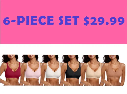 Womens Seamless Bras No Underwire Supportive Wireless Push Up Full Coverage Bralette Comfort Scalloped T-Shirt Bra