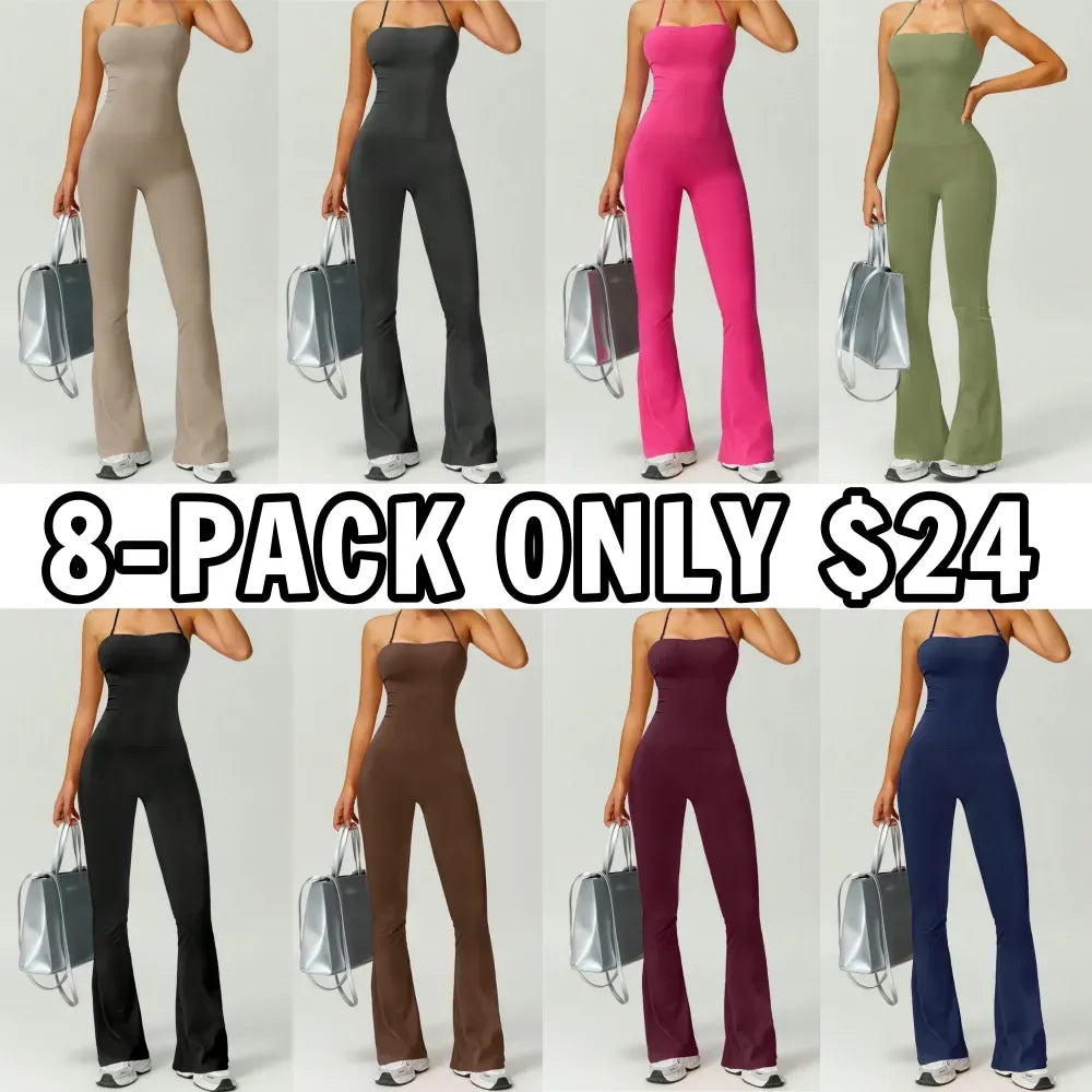 Women's Halter Neck Bodycon Flared Leg Jumpsuit