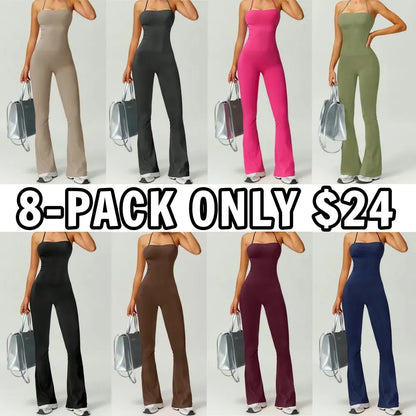 Women's Halter Neck Bodycon Flared Leg Jumpsuit