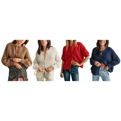 Women's Crewneck Button Down Cardigan Sweater
