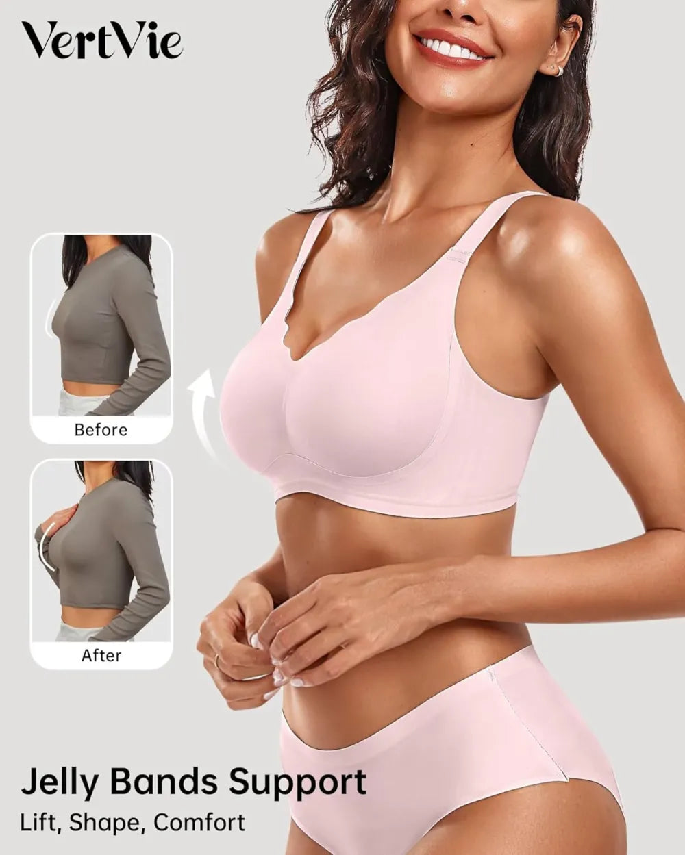 Womens Seamless Bras No Underwire Supportive Wireless Push Up Full Coverage Bralette Comfort Scalloped T-Shirt Bra