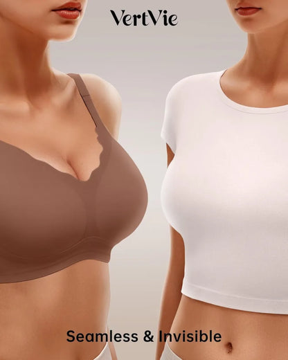 Womens Seamless Bras No Underwire Supportive Wireless Push Up Full Coverage Bralette Comfort Scalloped T-Shirt Bra
