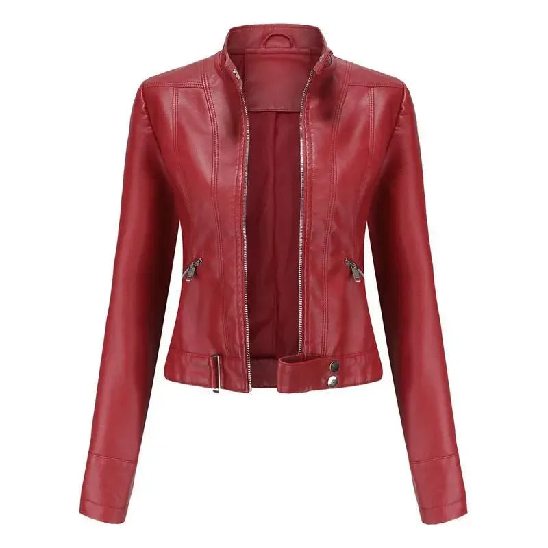 New Women's Short LeatherJackets, Small Outerwear for Springand Autumn