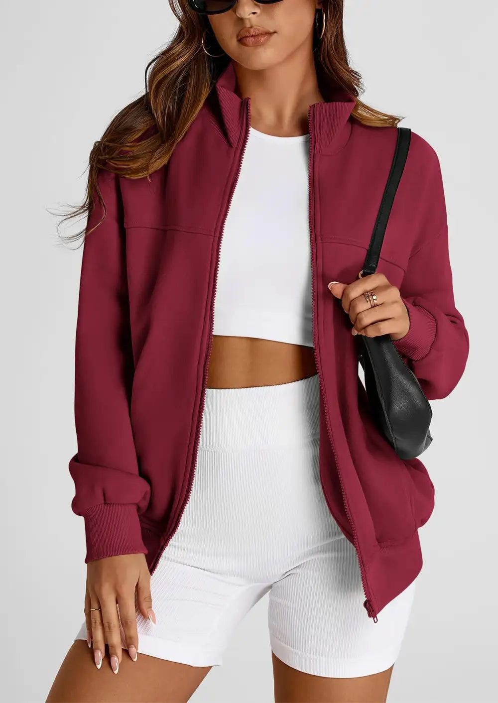 Women's SpringFall Fashion Full Zip Up SweatshirtLong Sleeve Loose Fit TrendyCasual Jacket with Pockets