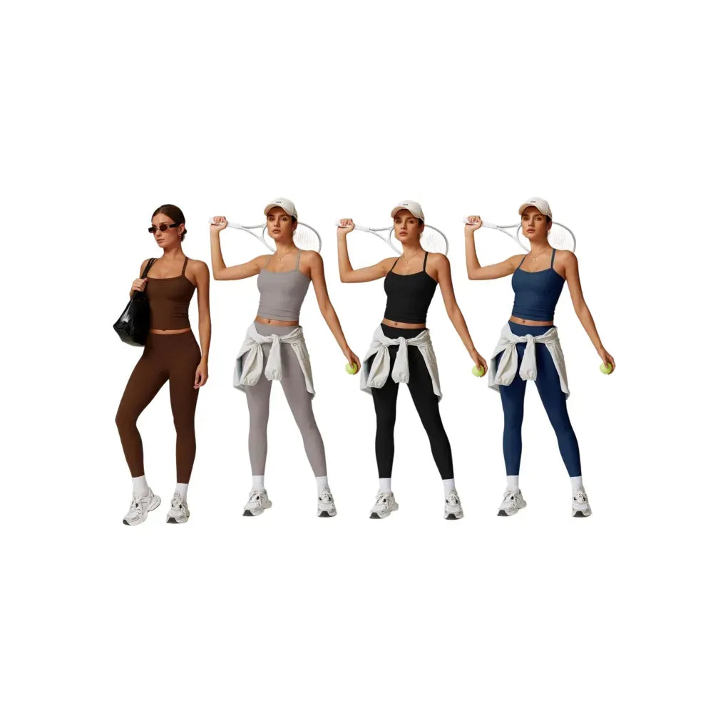Women's Solid Cut Out Backless Cami Top & High Waist Leggings Tracksuit Set