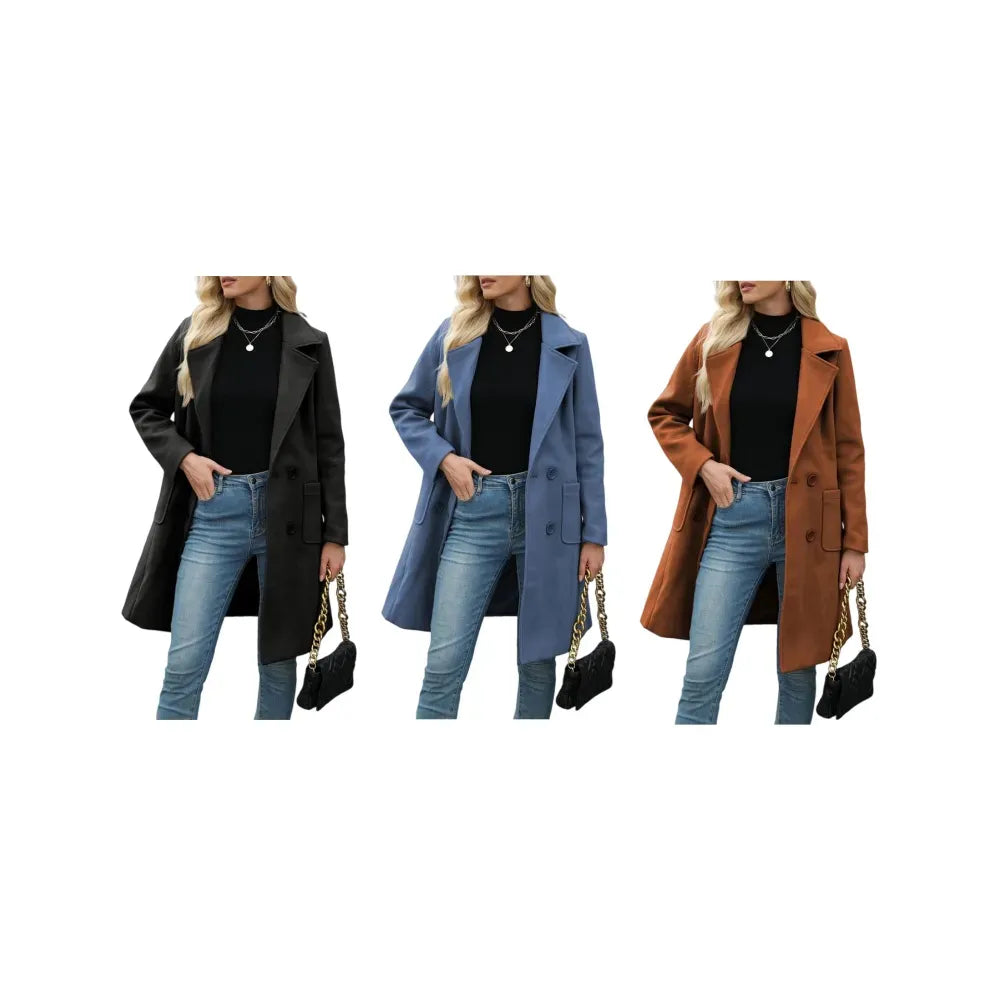 Women Wool Blend Camel Mid-Long Coat