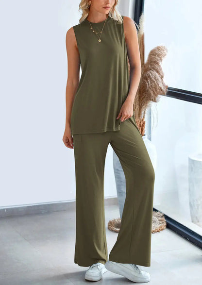 2 Piece Set LooseTank Top Wide Leg Pants CasualMatching Outfits Tracksuit